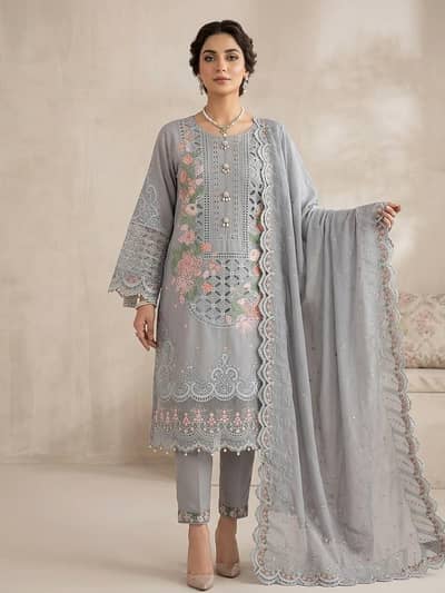 Elegant Grey Embroidered 3-Piece Suit