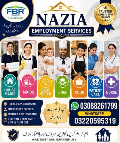 Nursing Staff , Maids , Baby Sitter , Chef, Cook , Patient Care