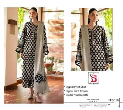 black digital print lawn 3pcs