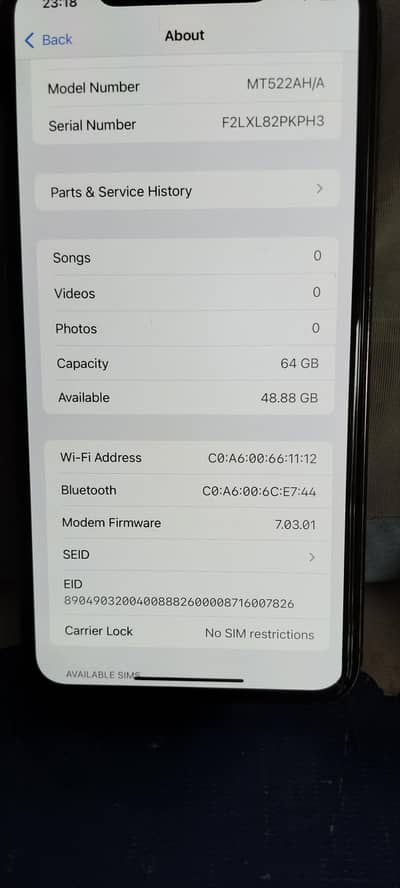 iPhone XS Max 64 factory unlock only mobile