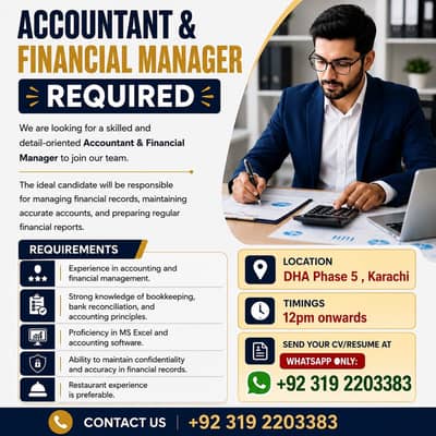 Accountant & Finance Manager , Male (Office Work) , Jobs in Karachi