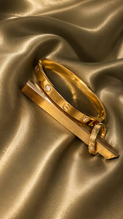 Luxury Gold Bracelet & Ring Set for Women | Stainless Steel Jewelry |