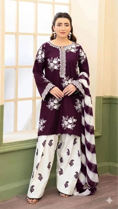 3pic Women Unstitched Embroidered Suit