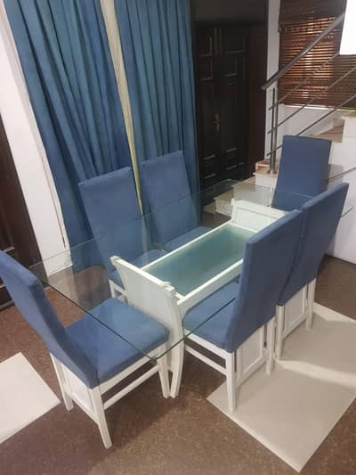6-Seater Dining Table Set | Molty Foam Chairs | Deco Painted | Glass t
