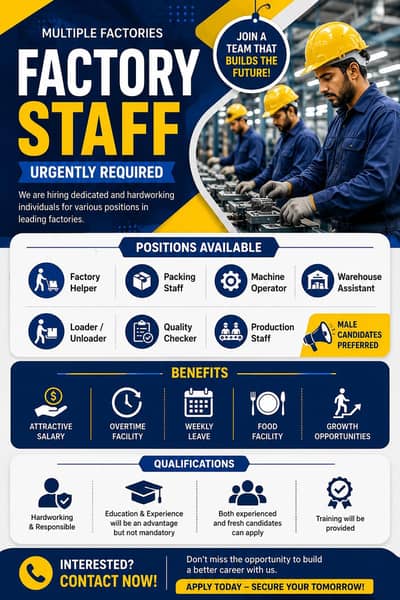 Urgent Factory Jobs Available - Apply now