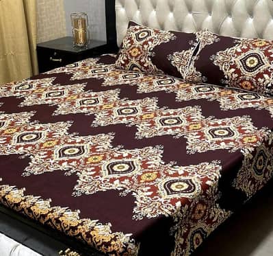 Crystal Cotton Printed Double Bedsheet Set Burgundy Gold