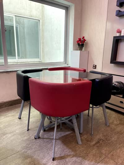 Space Saving Dining Table 4 Seater (Red & Black Glass Top)