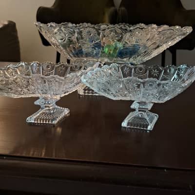 3-Piece Crystal Style Glass Pedestal Bowl Set