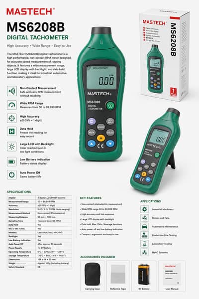 MS6208B MASTECH Digital Tachometer/RPM Laser Type