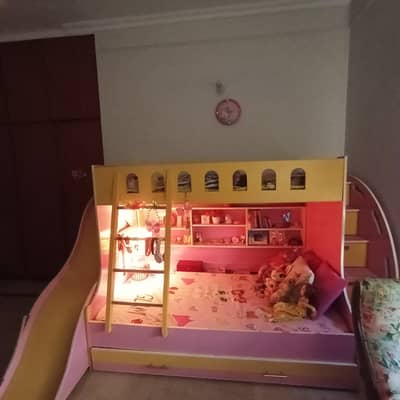 Girls Bunker bed - pink n yellow