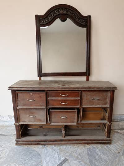 Wooden Dressing Table with Mirror – As It Is Condition