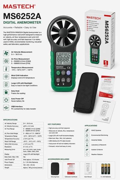 MS6252A MASTECH DIGITAL ANEMOMETER