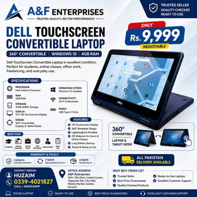 Dell Touchscreen Laptop | 360° Convertible | Windows 10 | 4GB RAM |