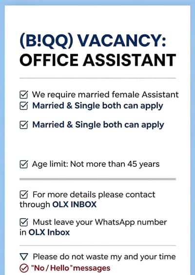 Required Female Assistant