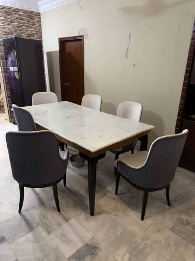 Fresh Dining Table Set (Real Marble) 6 seater For Sale