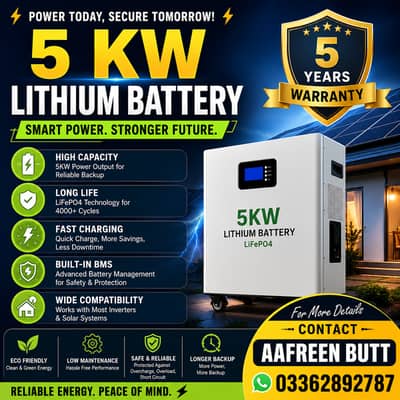 5 kw lithium battery with 5 years warranty