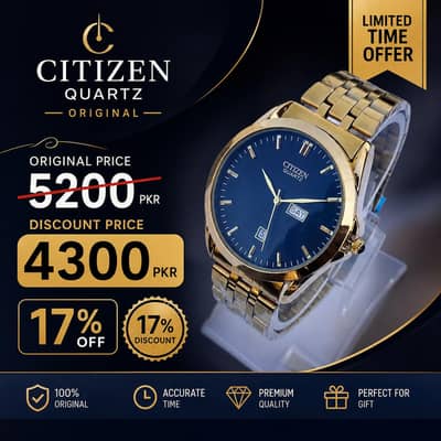 Citizen quartz Gold men's watch-Day &Date|Elegant Design|Only Rs. 4,300