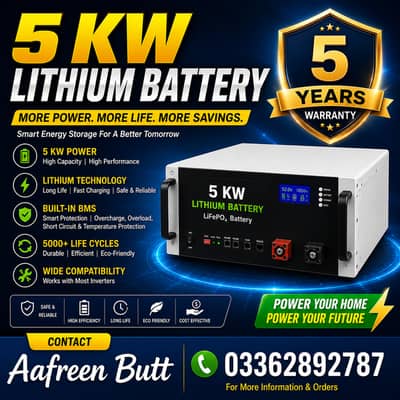 5 kw lithium battery with 5 years warranty