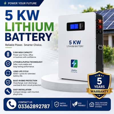 5 kw lithium battery with 5 years warranty