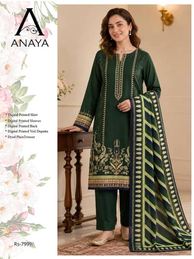 3PC Digital Printed Lawn • 100% Original Anaya.