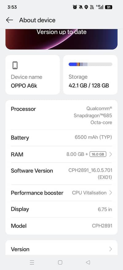 10 din use model oppo A6k