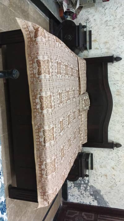 wooden Double bed with side tables