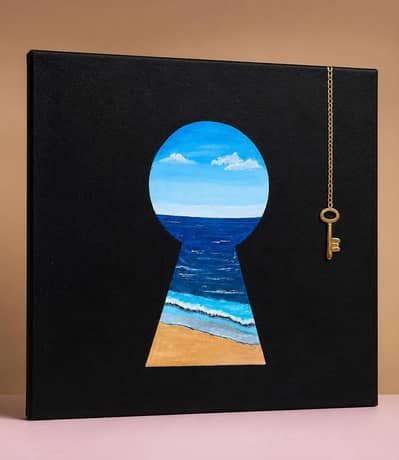 Handmade Acrylic Beach Keyhole Painting