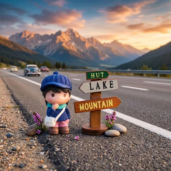 Universal Hut Lake Mountains Sign Board With Character Decoration Accessories For Car