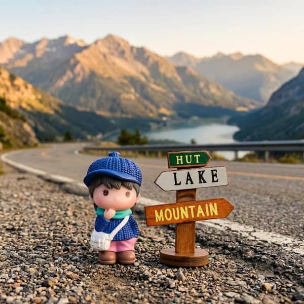 Universal Hut Lake Mountains Sign Board With Character Decoration Accessories For Car