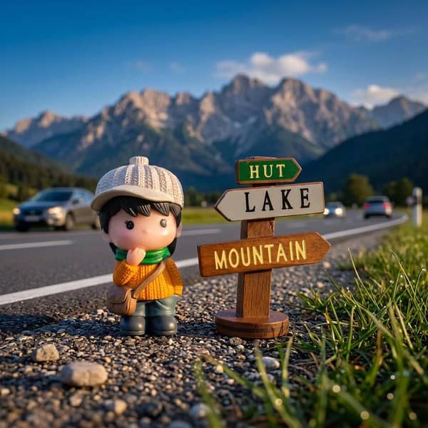 Universal Hut Lake Mountains Sign Board With Character Decoration Accessories For Car