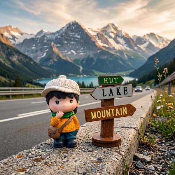 Universal Hut Lake Mountains Sign Board With Character Decoration Accessories For Car