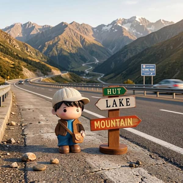Universal Hut Lake Mountains Sign Board With Character Decoration Accessories For Car