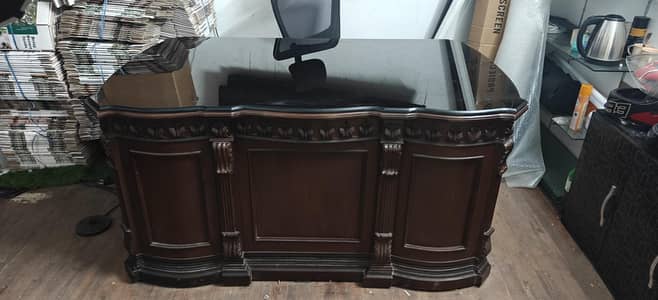original wood table with top mirror 6x4 size   with glass