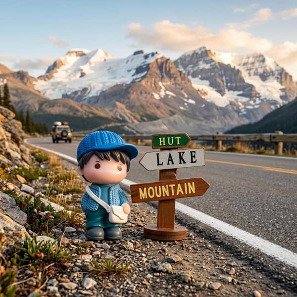 Universal Hut Lake Mountains Sign Board With Character Decoration Accessories For Car