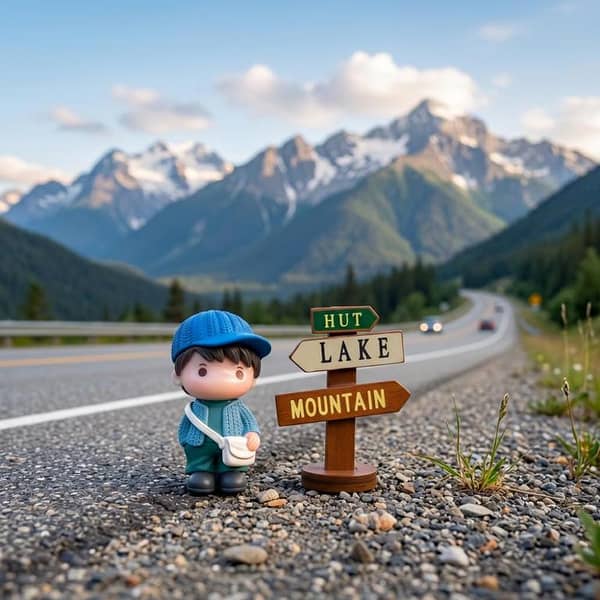 Universal Hut Lake Mountains Sign Board With Character Decoration Accessories For Car