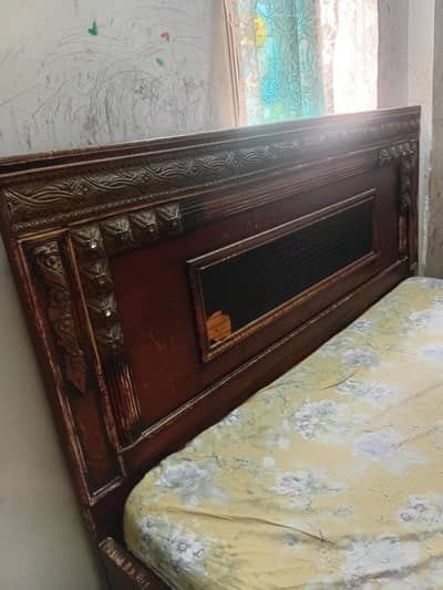 Double Bed with Side table (without mattres) and 3 Door Almari