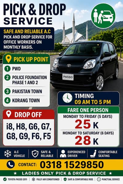 Safe and reliable AC Pick and drop service For ladies