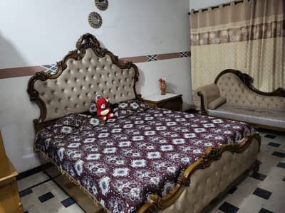 bed with mattress 2 side tables dressing table almari deewan and table