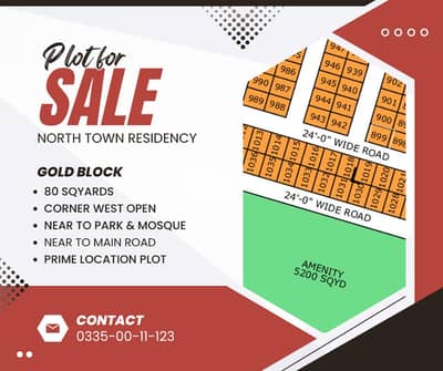 80 Sq. Yards Corner Plot for Sale North Town Residency Phase 1 (Gold Block)