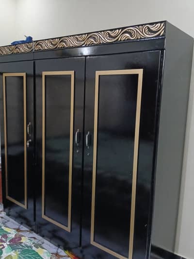 Elegant Black & Gold 3-Door Wardrobe / Almirah for Sale