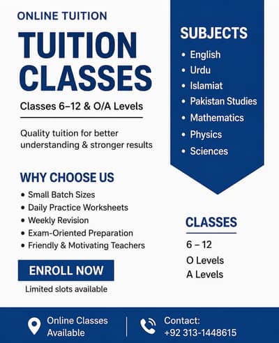Online Tuition for Class 6–12 | Matric, FSc & O/A Levels