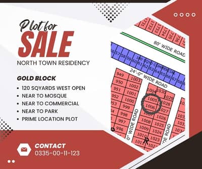 120 Sq. Yards West Open Plot for Sale Gold Block, North Town Residency Phase 1