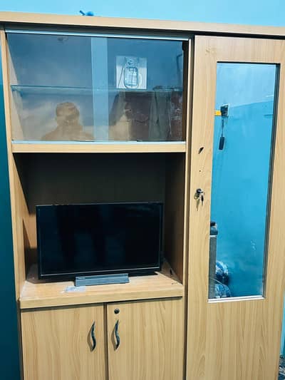 ​3-in-1 Wooden TV Trolley, Wardrobe & Showcase