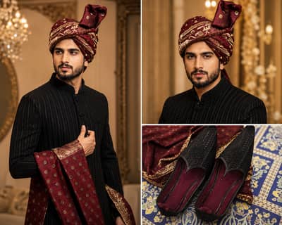 Groom Sherwani complete set with Turban and khussa | Sherwani /Wedding