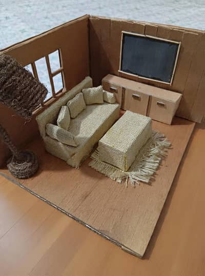 Handmade miniature doll house living room