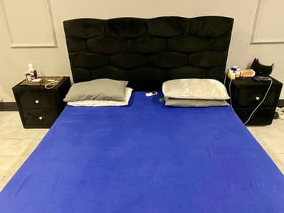 Velvet Bed with Sidetables