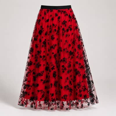Imported Women’s Red Skirt Spring Summer Elastic High Waist Long Pleat