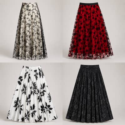 Black Pleated Skirt for Women Lahore | Floral Pleated Skirt (L & XL)