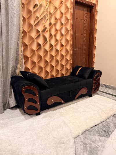Black Velvet Settee/Devan for Sale - Like New