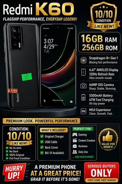 ##  Redmi K60 (16GB RAM / 256GB ROM) – Flagship Killer 